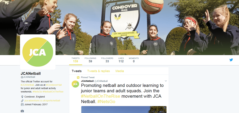 JCA Netball Twitter page