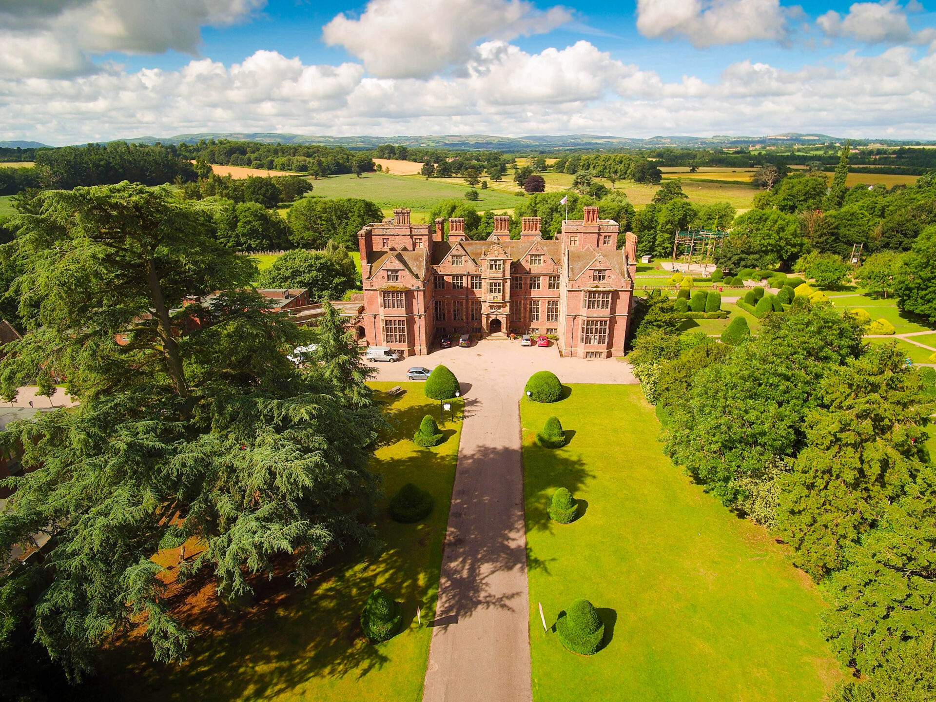 Aerial view of Condover Hall in Shropshire
