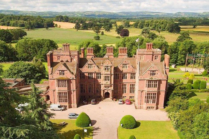 Aerial view of JCA's Condover Hall Activity Centre in Shropshire